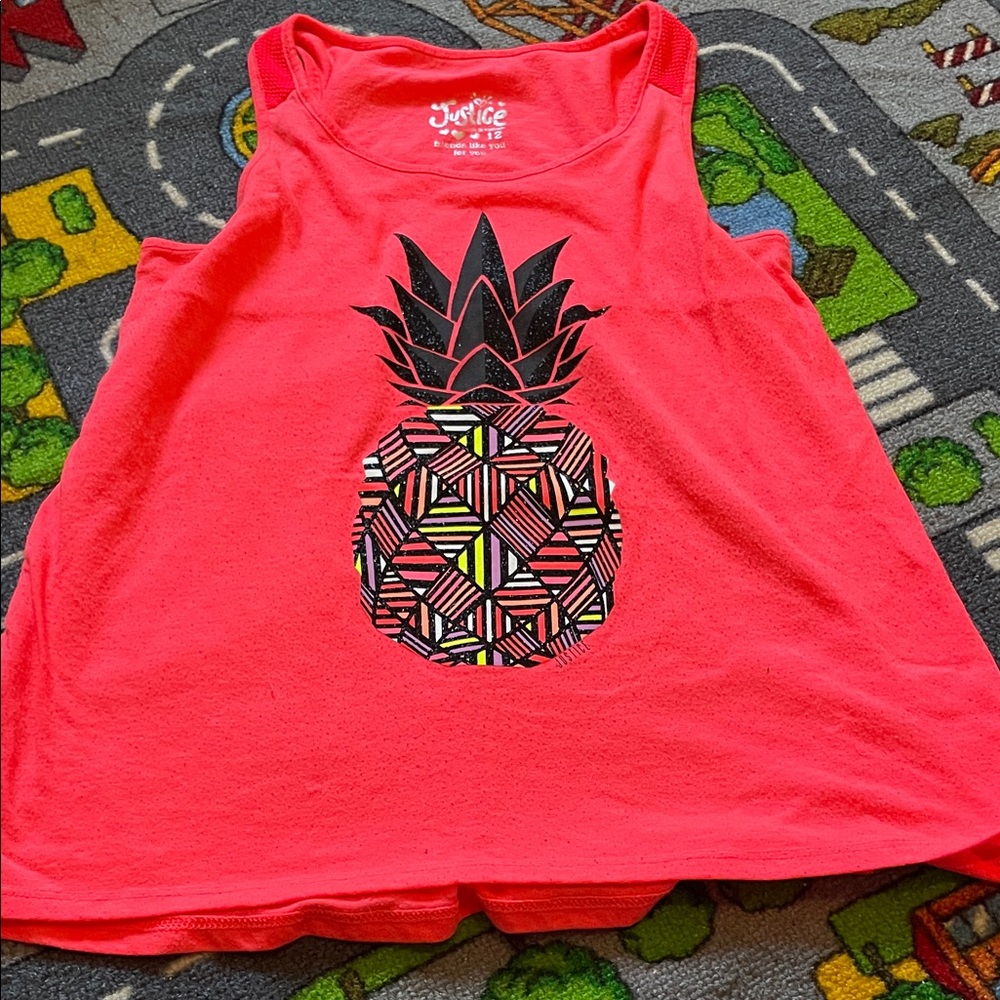 Justice Neon Coral Pink Pineapple Graphic Tank Top